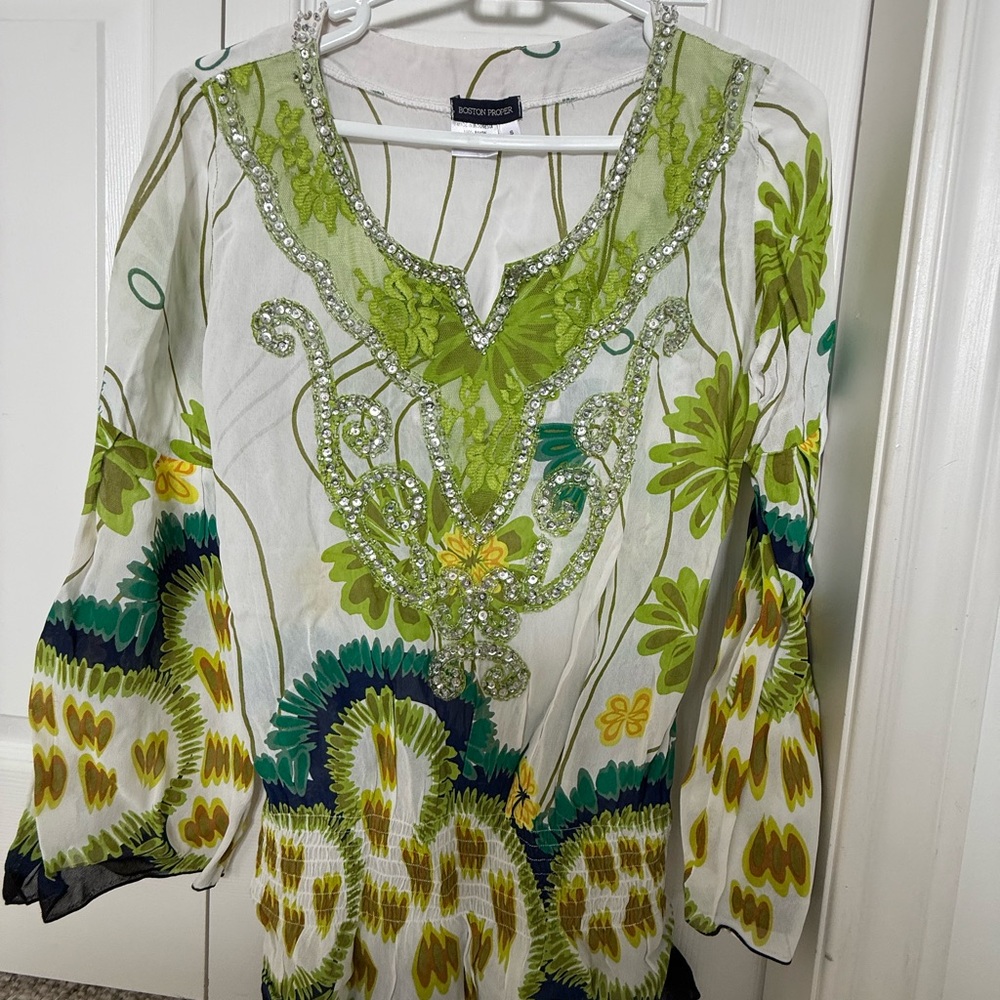Green Floral Embellished Top